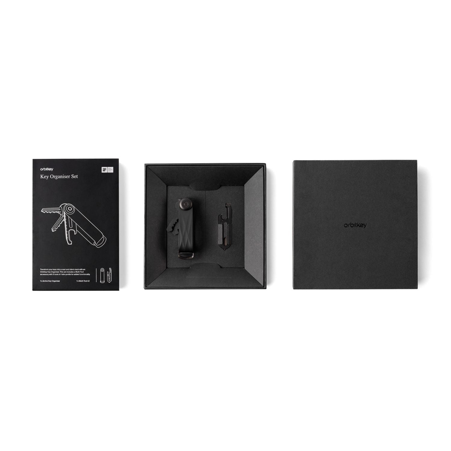 Orbitkey 2.0 Active Key Organizer Set (Black) + Multi-Tool (Black)