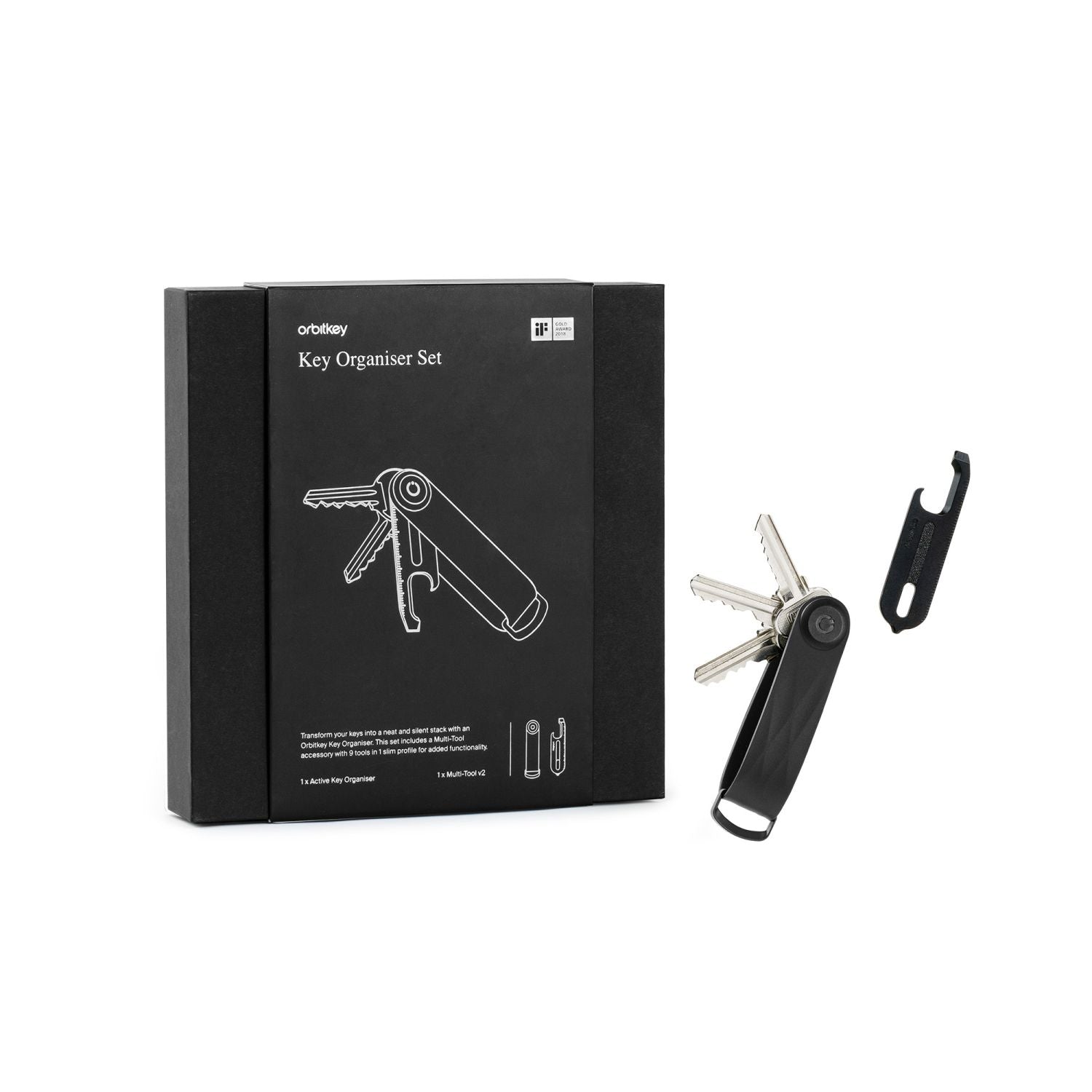 Orbitkey 2.0 Active Key Organizer Set (Black) + Multi-Tool (Black)