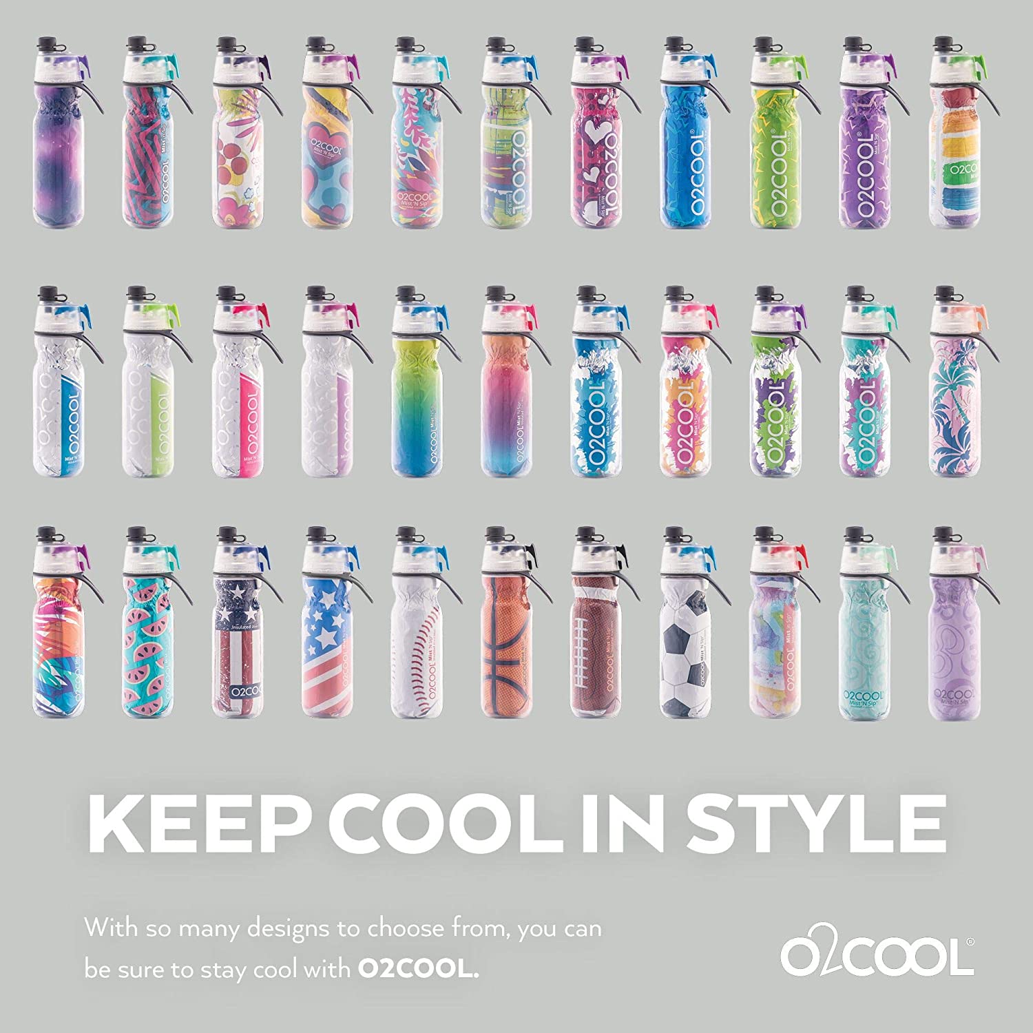 O2COOL Arctic Squeeze Mist 'N Sip Insulated Water Bottle 20oz