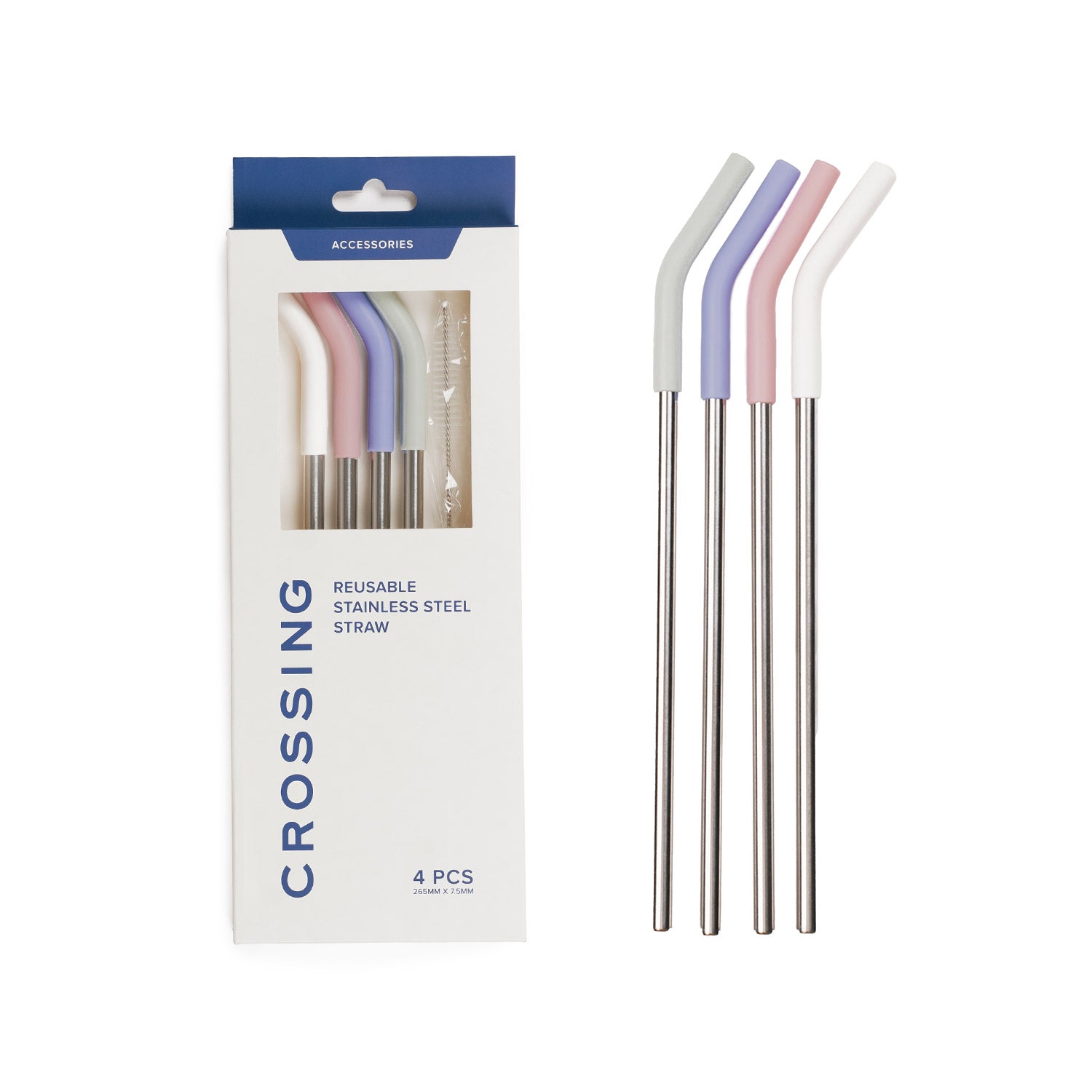 Crossing Reusable Stainless Steel Straw 4-Pc Set