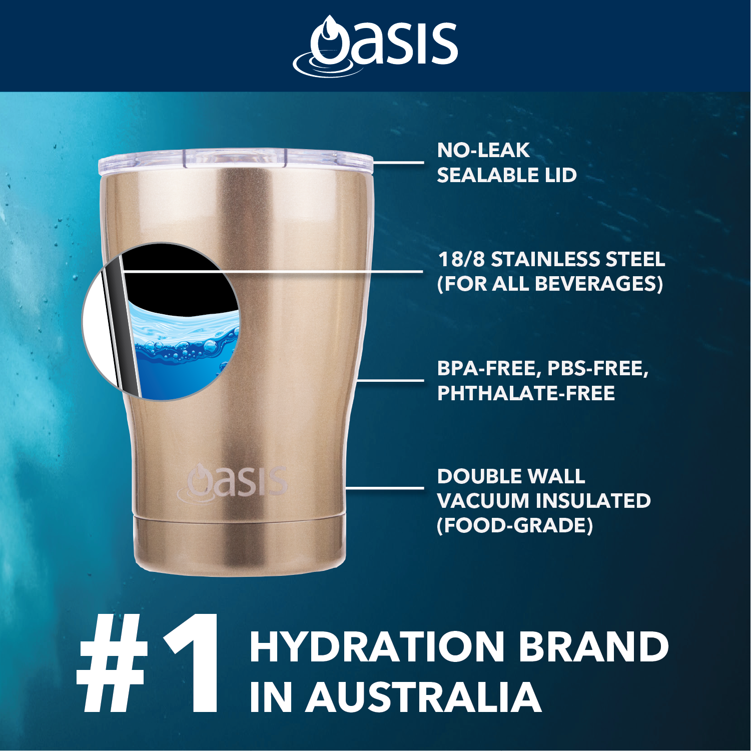 Oasis Stainless Steel Insulated Cup with Lid 340ML