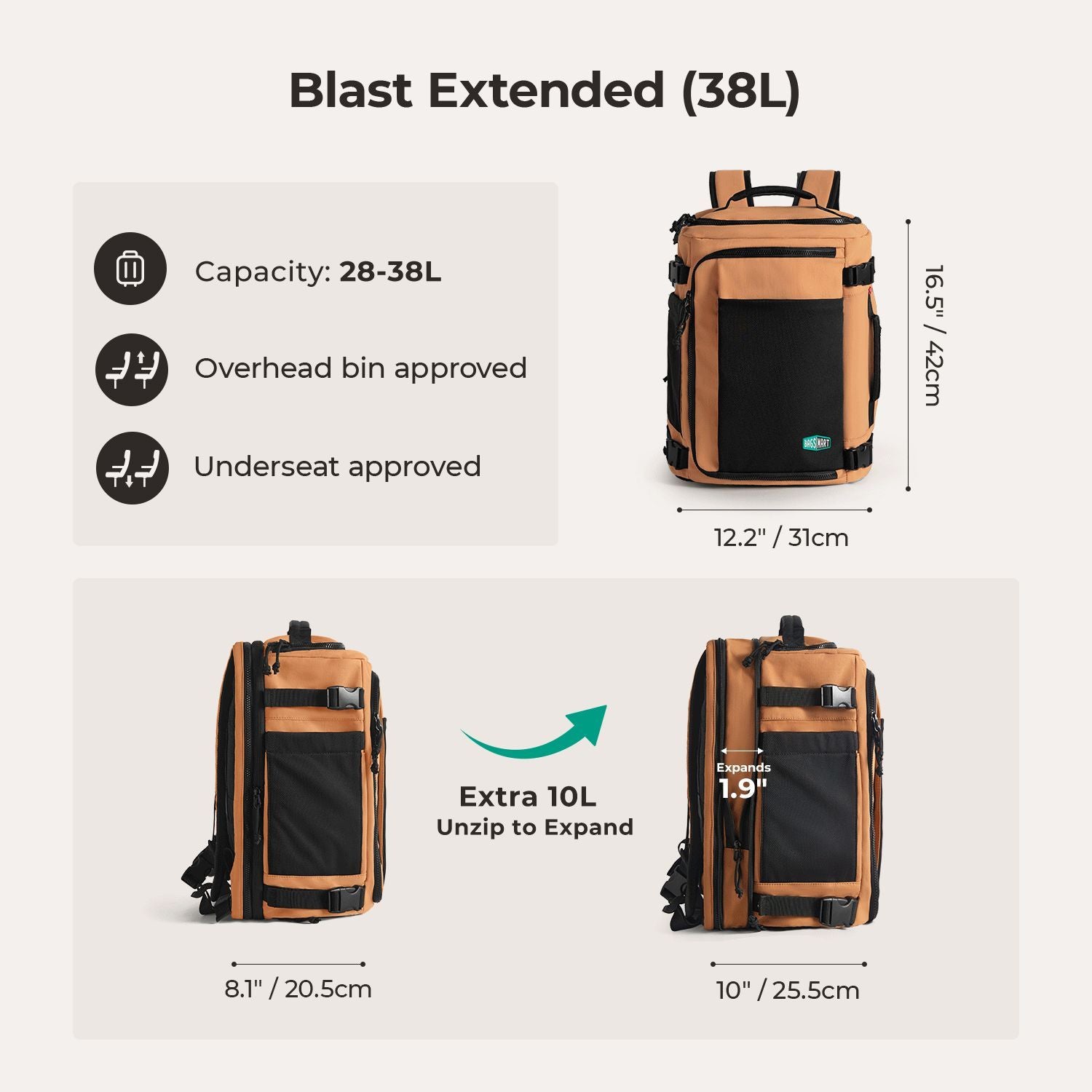 Bagsmart Blast Quick Access Carry On Expandable Travel Backpack