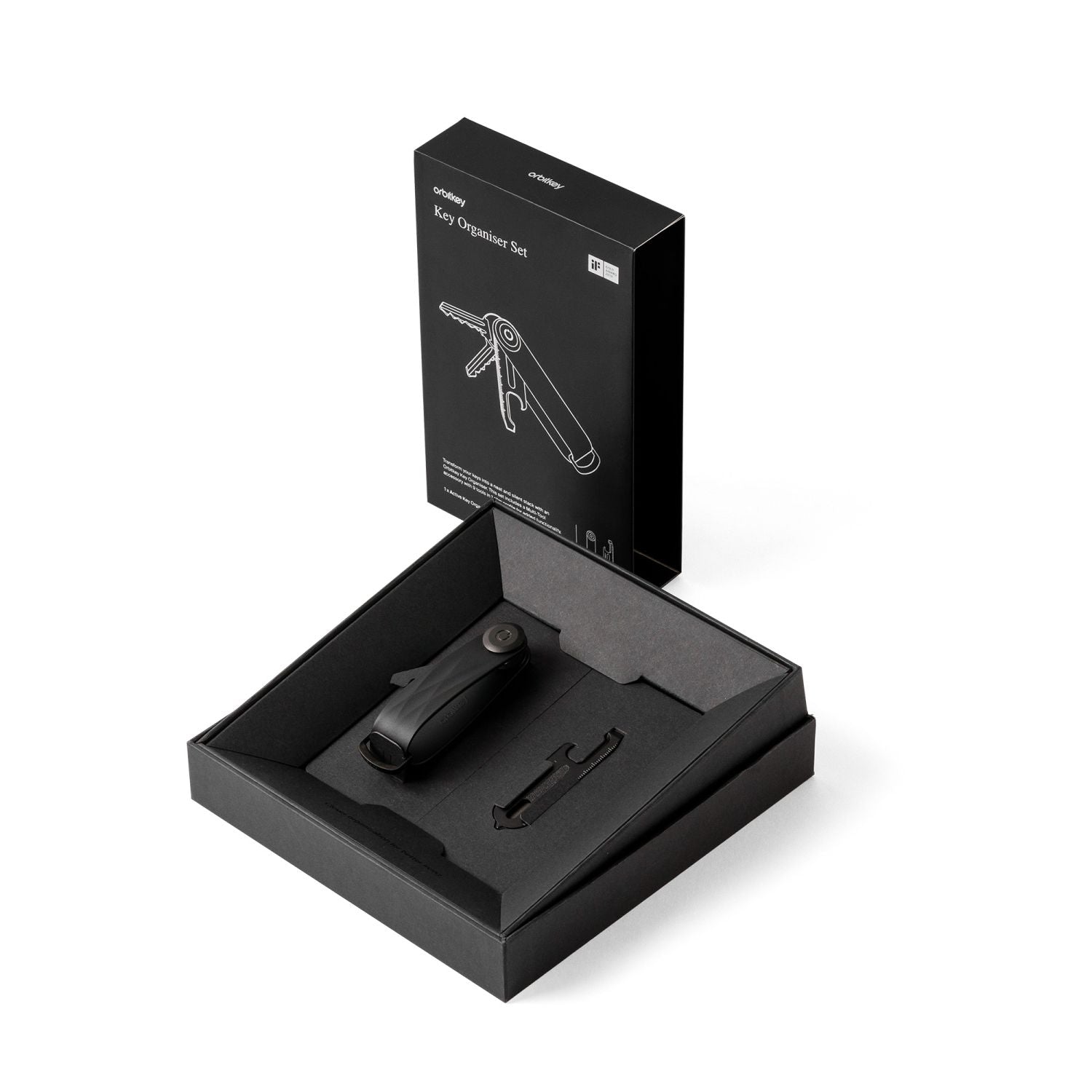 Orbitkey 2.0 Active Key Organizer Set (Black) + Multi-Tool (Black)