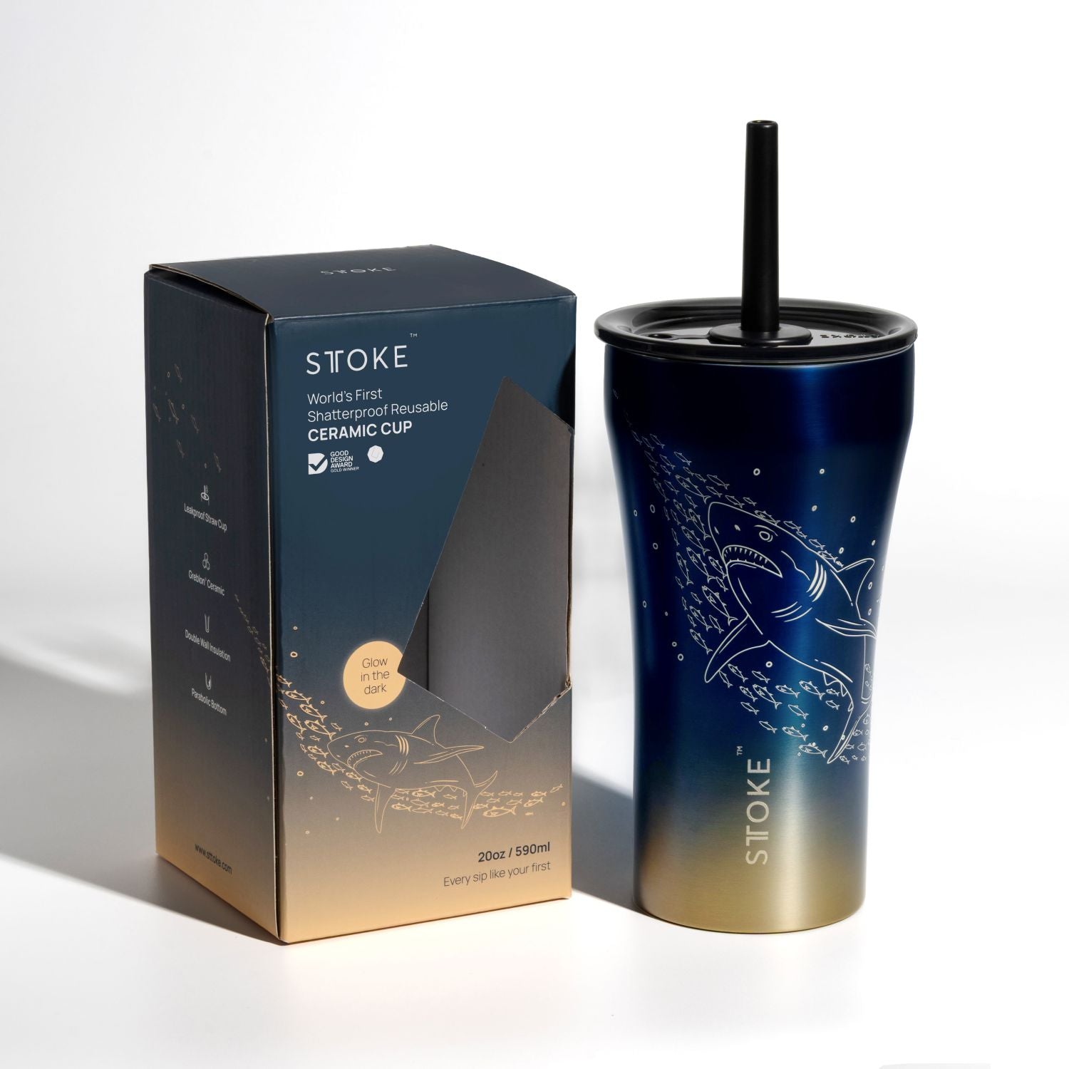 STTOKE Ocean Leakproof Ceramic Insulated Cup Powder Coating With Straw 20OZ